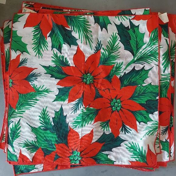 VTG Festive Poinsettia Print Napkins Holiday Christmas NWT NOS - Picture 1 of 4